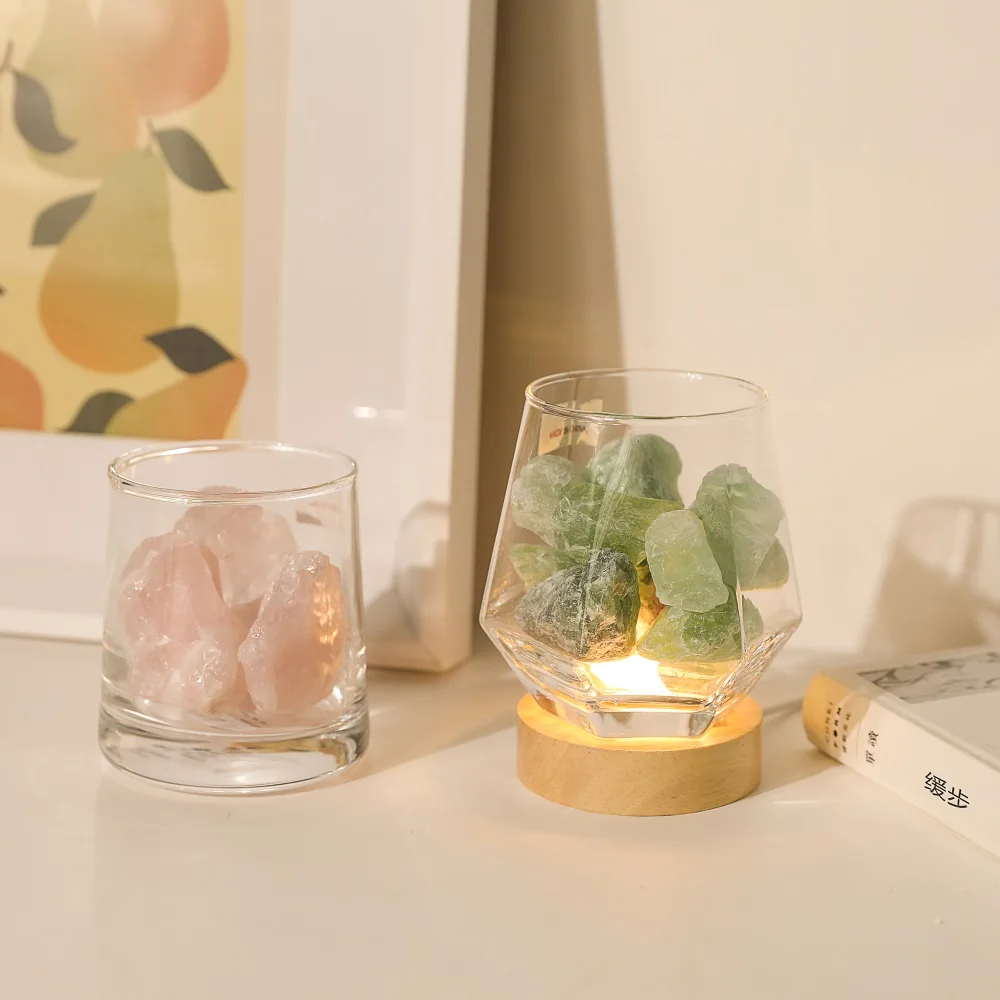 Maxery Fresh Forest Crystal Atmosphere Light Diffuser Green, Rose Clear Quartz Essential Oil Aromatherapy Calming Ambience Light