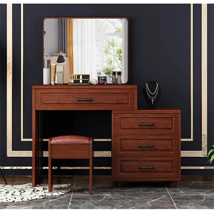 New design French style Dressing Table Makeup Vanity Dressers wooden dressing table with led mirror and drawers in bedroom
