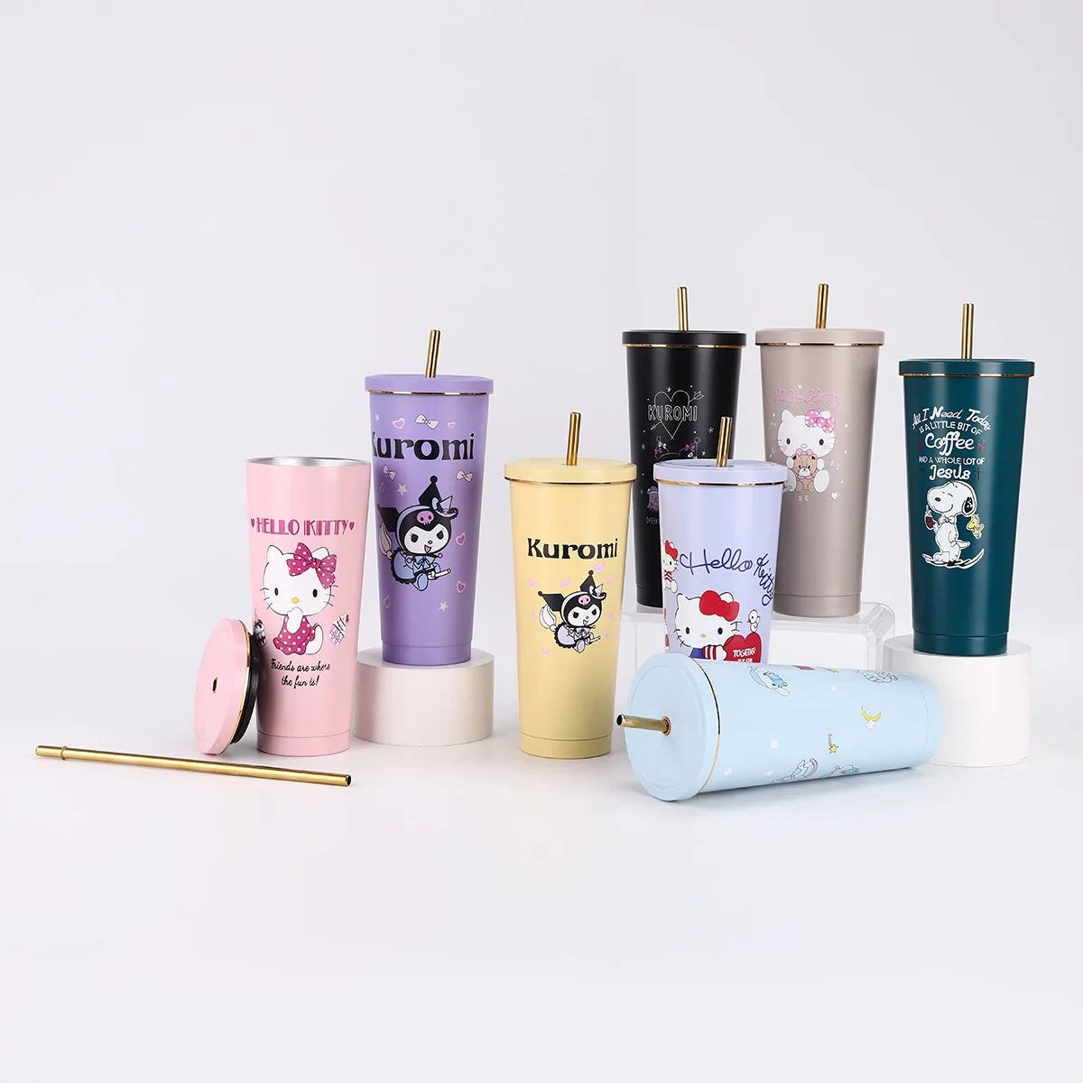 Creative 304 Stainless Steel Insulated Thermos Cup Large Capacity Cartoon Phnom Penh Straw Office Household Use Business Gifts