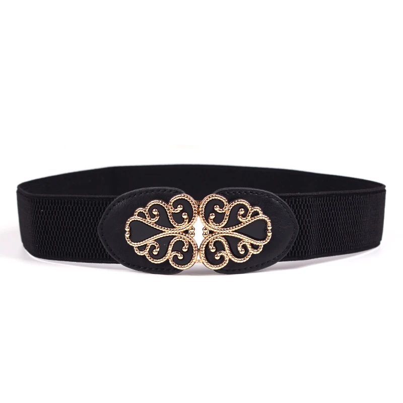 Fashionable Belts For Women Waist Stretch Elastic Belt Engraving Buckles