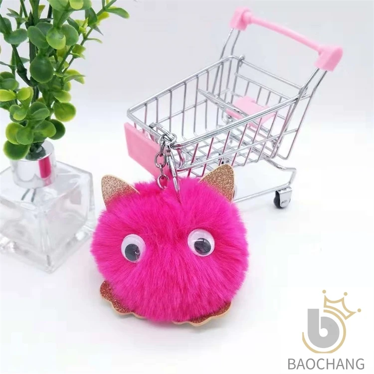 Wholesale Faux Rex Rabbit Fur Pom Pom Animal Little Cat Keychain For A Promotional Item