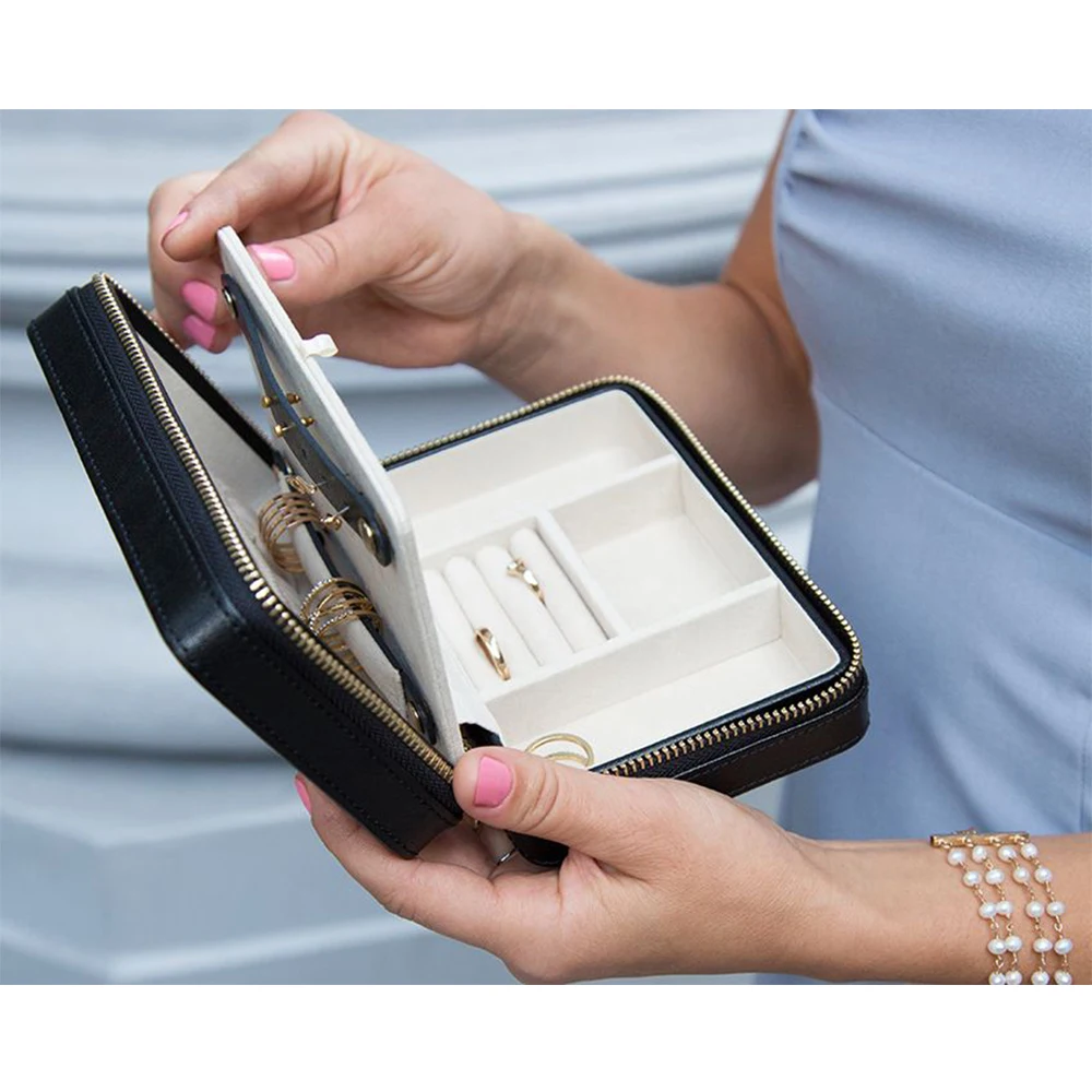 Jewelry Box for Women Girls with Small Travel Case Mirror Necklace Ring Earrings Organizer White Wood Grain