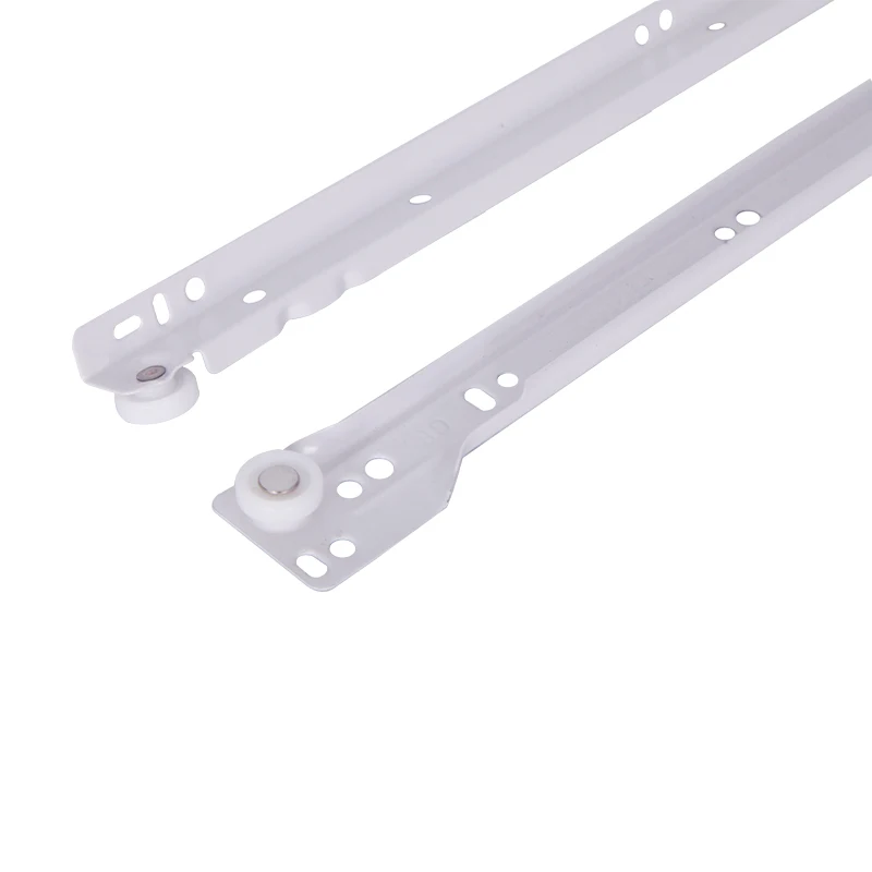 Powder Coated Soft Self Closing Undermount Drawer Slide Rail with White Nylon Wheel Drawer Slide
