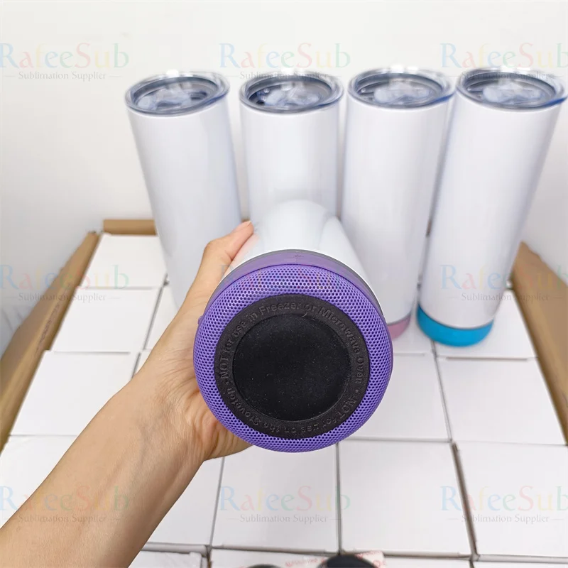 USA Warehouse Colorful 20oz Skinny 20 oz Straight Heat Press Printing Blank Sublimation Music Tumbler Cup with Wireless Speaker