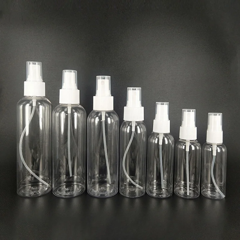 Mist Sprayer Plastic Spray Bottle 30ml 50ml 60ml 100ml Recycling Pet Bottles Screen Printing PUMP Sprayer Liquid Soap 100pcs