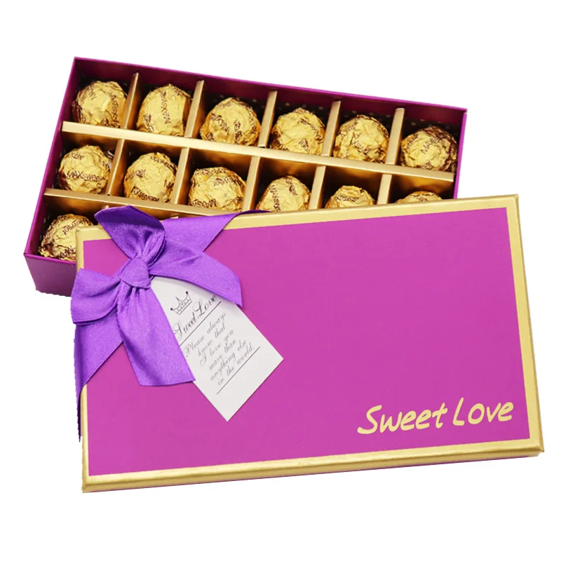 Luxury rigid fancy bow gold foil stamping logo square rectangle candy chocolate gift packaging box with insert