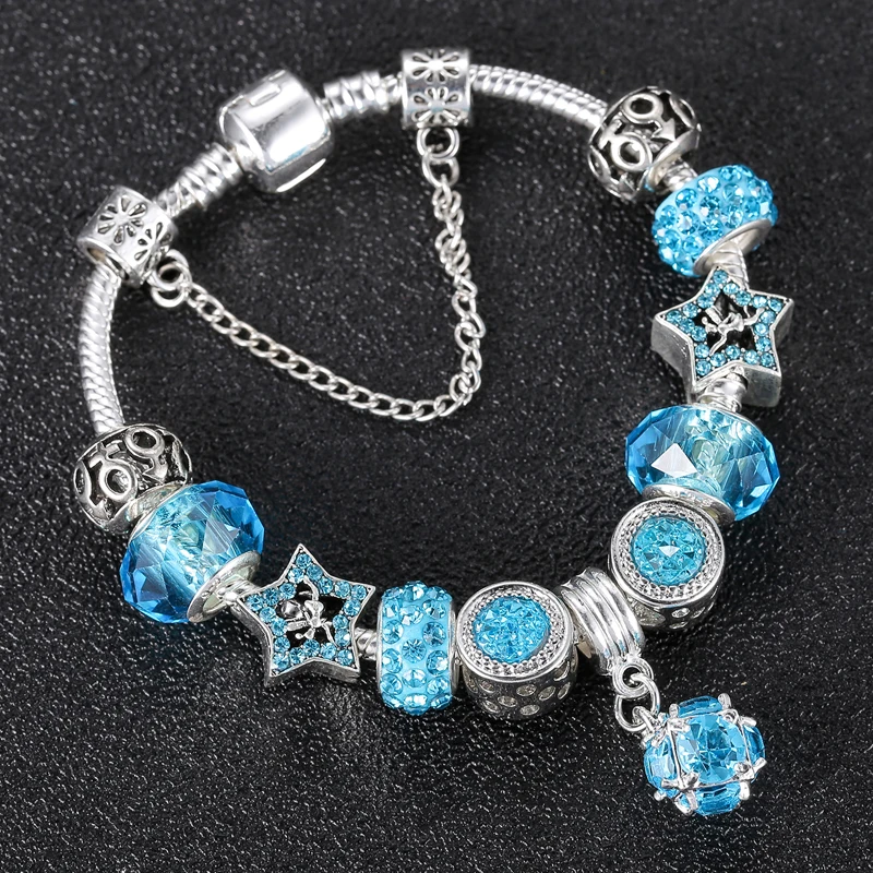 New Design Crystal Pendant Hollow Heart Cat Eye Bracelet Large Pore Bead Alloy Bracelet
