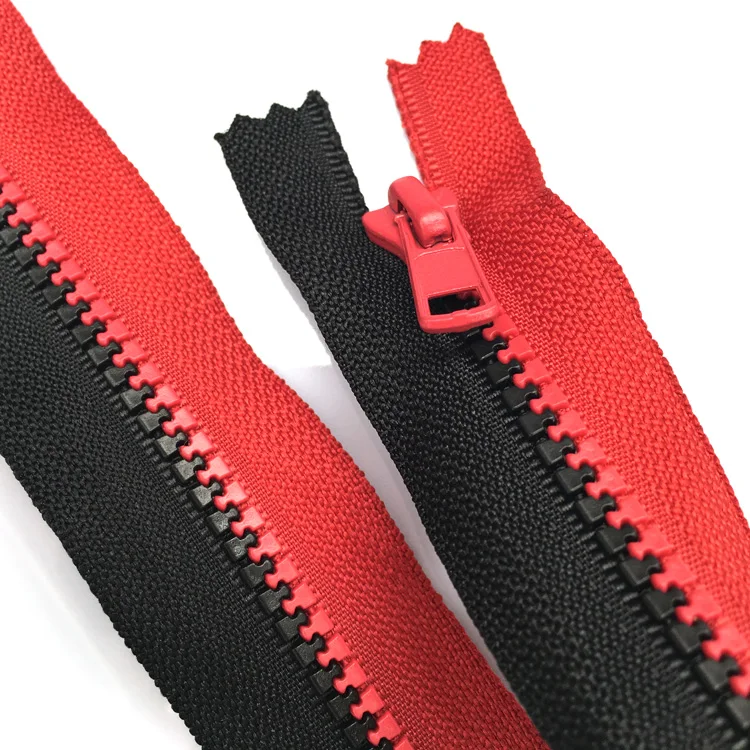 Junye Customized 5# 8# 10# 2 Color Tape  Open End / Close End  Resin Plastic Zipper With Metallic Puller