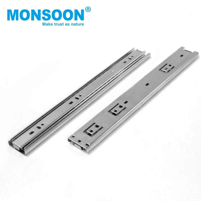 Furniture Hardware Channel Bottom Sliding Drawer Rail 45mm Full Extension Triple Fold Under Slide