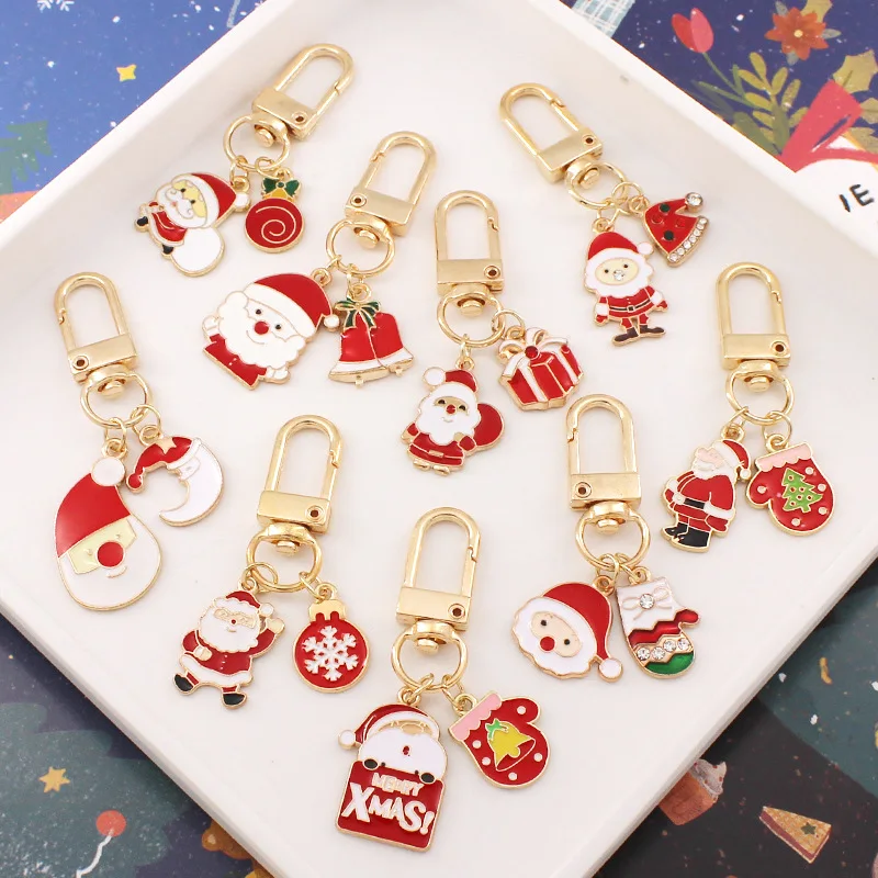 Cartoon Cute Christmas Series Key Chain Santa Claus Tree Key Chain Lovers New Year Party Gift for Family Friends