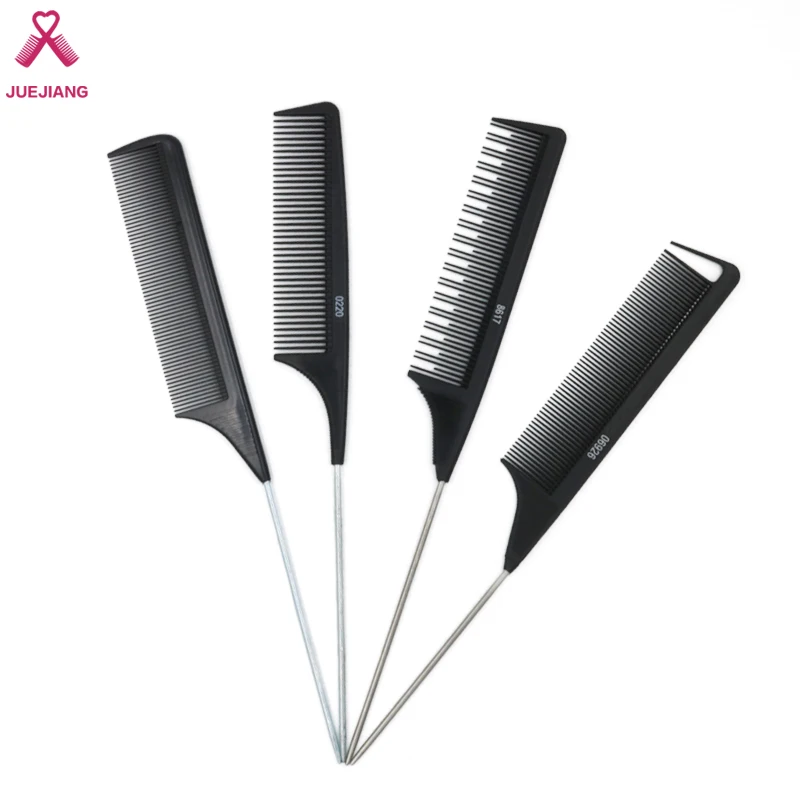 Custom Logo Plastic Barber Hairdressing Hair Cutting Parting Comb Professional Salon Carbon Comb Rat Pin Tail Comb