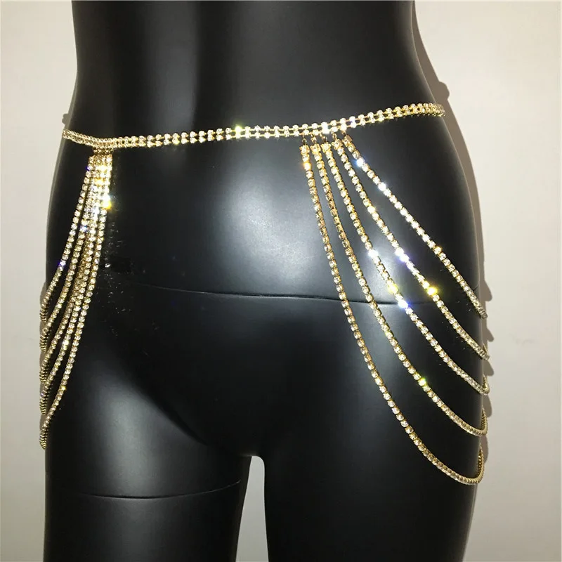 2022-inlaid diamond waist chain tassel skirt accessories
