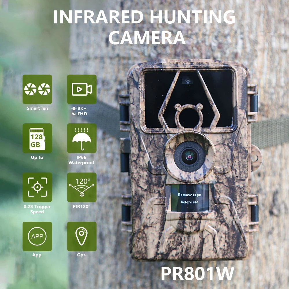 HunterCam PR801W 8K WiFi Trail Camera 60MP Support APP with IP66 Waterproof for Outdoor Animal Hunting, Farm Monitoring