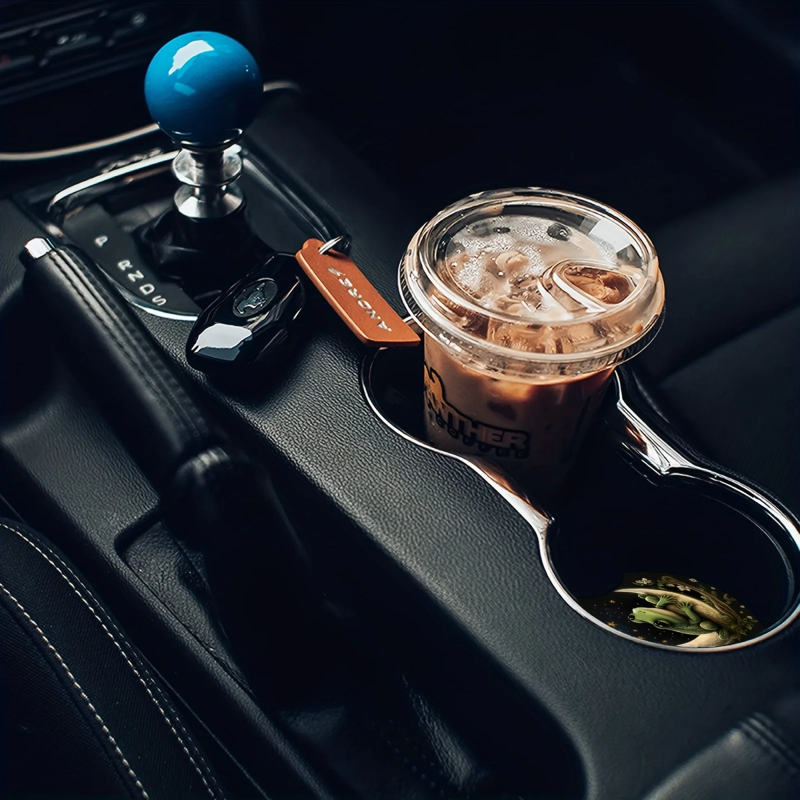 2pcs Frog and Moon Ceramic Coasters with Cork Back Promotional Car Cup Holders Finger Slot for Clean and Dry Storage