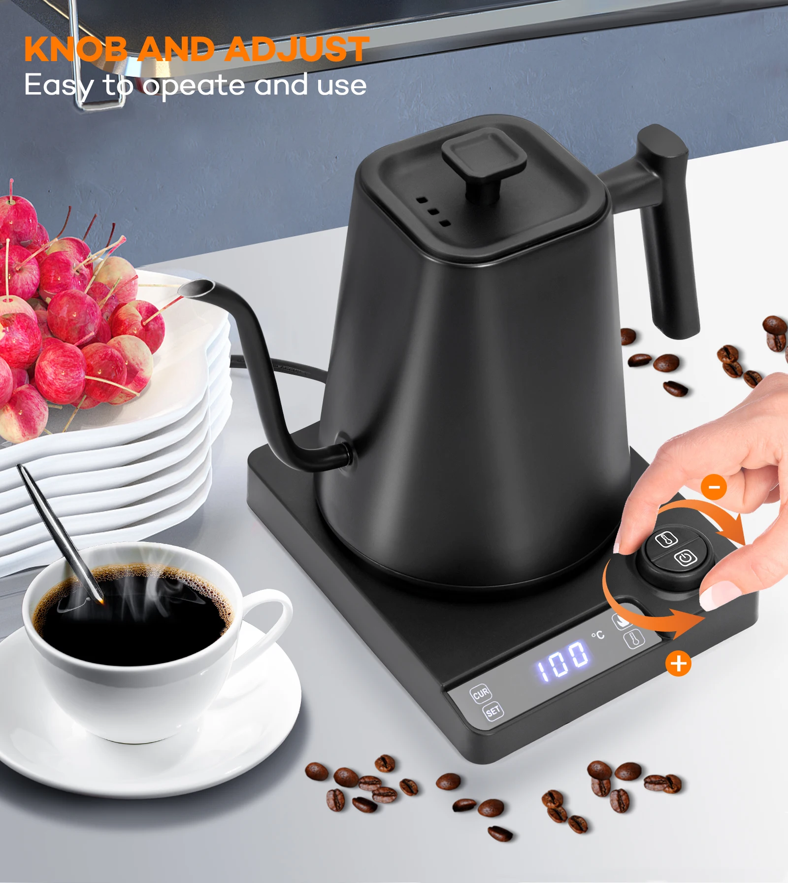 FELLOW 900ML Variable Temperature Control Pour Over Stainless Coffee Kettle Gooseneck Electric Kettles