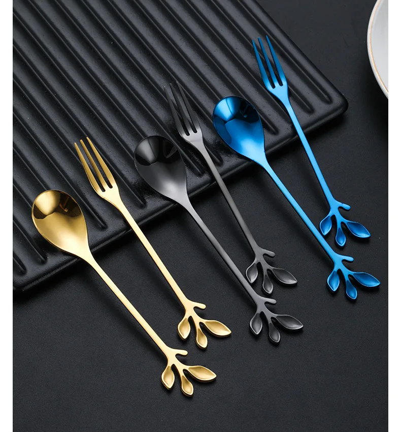 Лидер продаж на Amazon корейский маленький металлический столовый прибор для десертов золотые столовые приборы кофейная ложка мини-пальма нержавеющая сталь Золотая длинная чайная