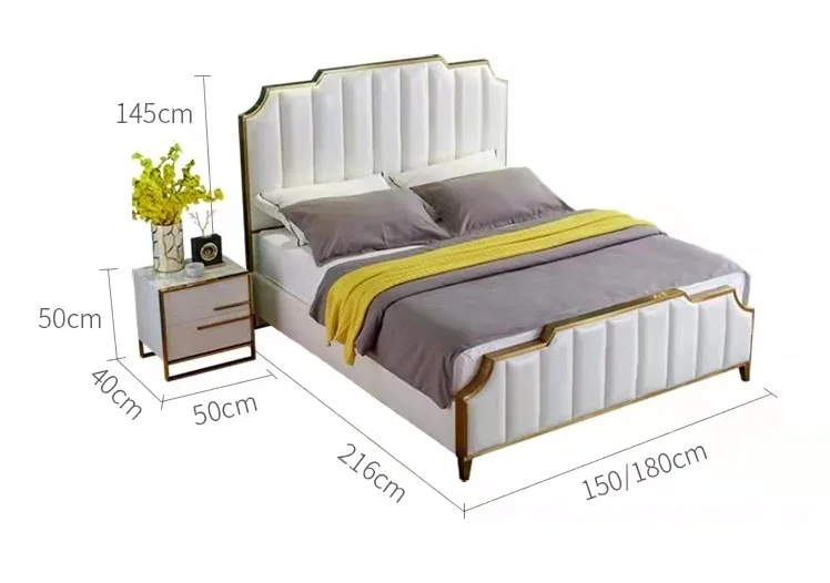 Легкая Роскошная сетчатая красная кровать для основной спальни Двойная кожаная простая мягкая