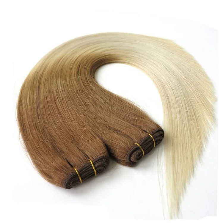 Ombre Brown to Blonde Straight Machine Double Weft Double Drawn Brazilian Remy Human Hair Weave