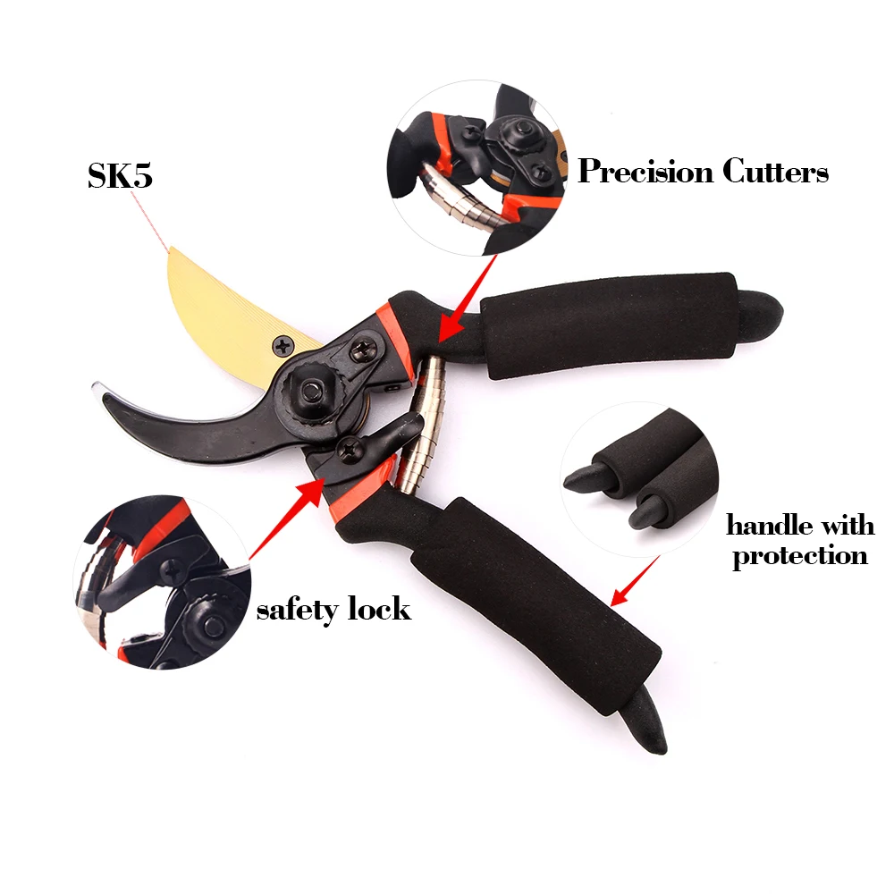 High Quality Tree Cutter Branch Scissors Adjustable Handle Bypass Garden Floral Secateurs