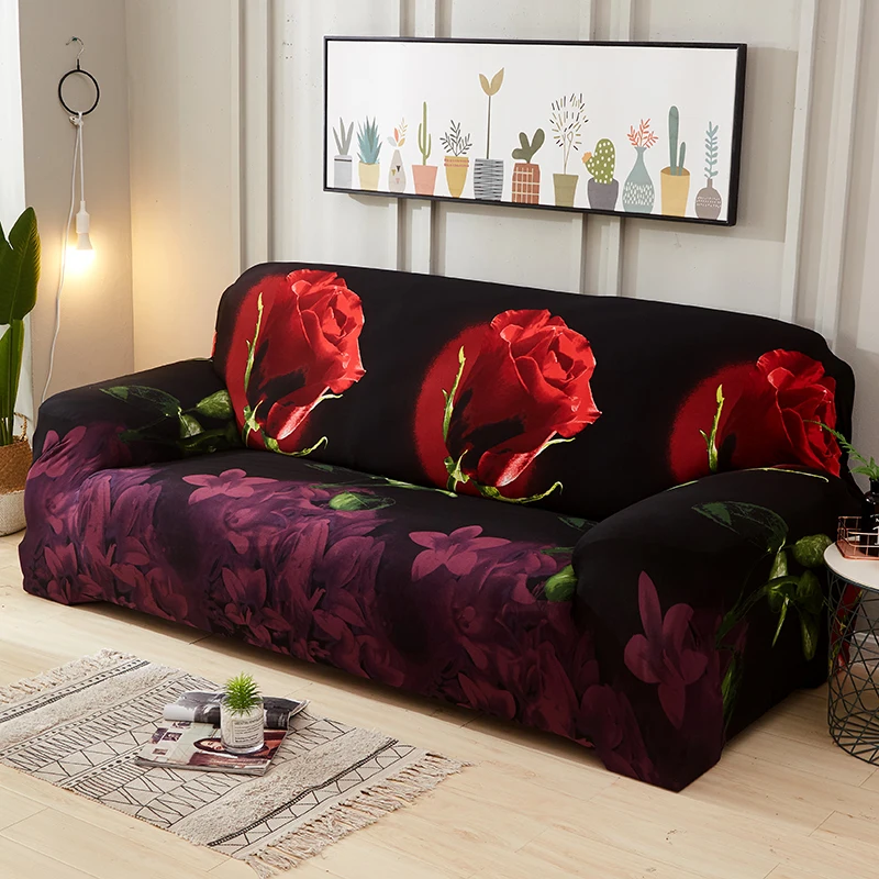 Fashion  3D Red Big Rose Recliner Sofa Covers Retro Armchair Sofa Cover Stretch Soft Couch Slipcovers
