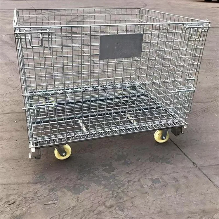 Sale stackable steel wire mesh steel storage cage wheel on storage cage metal box metal wire mesh pallet container
