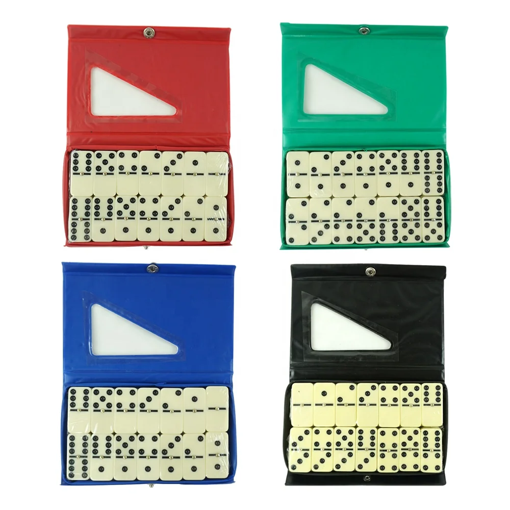 Four colors domino pvc box of red black blue green with various diminoes sizes of 5010 from domino manufacture for casino game