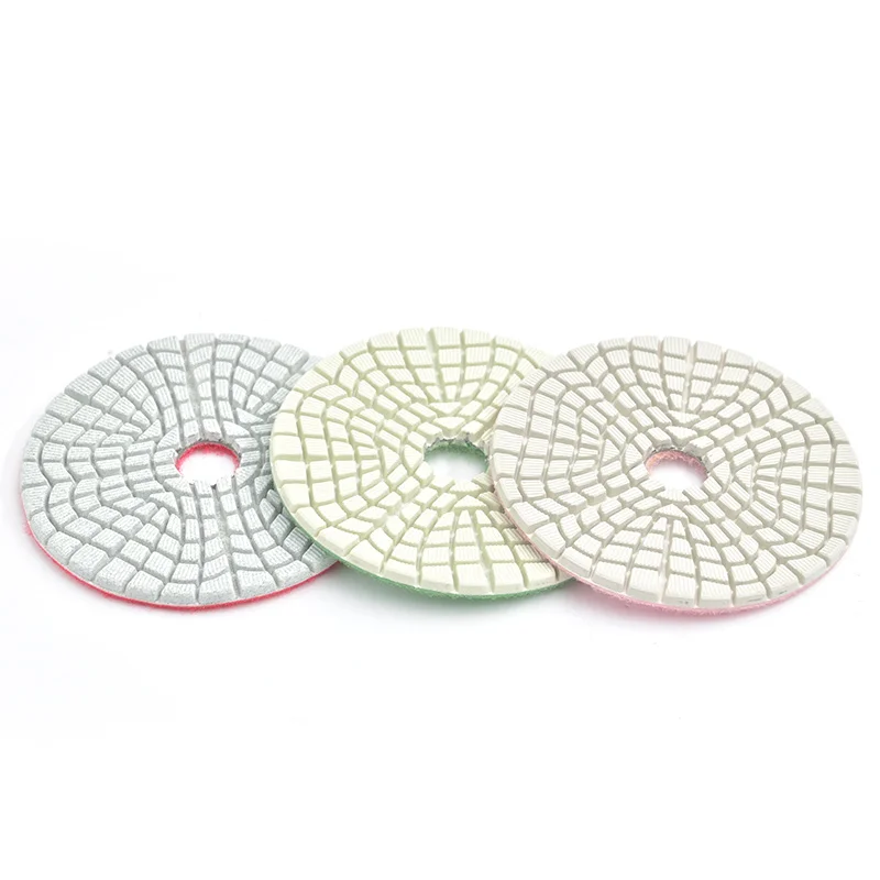 4' 100 mm Resin Bond Wet 3 Steps Grinding Pads Diamond Flexible Polishing Pads For Granite Marble Quartz