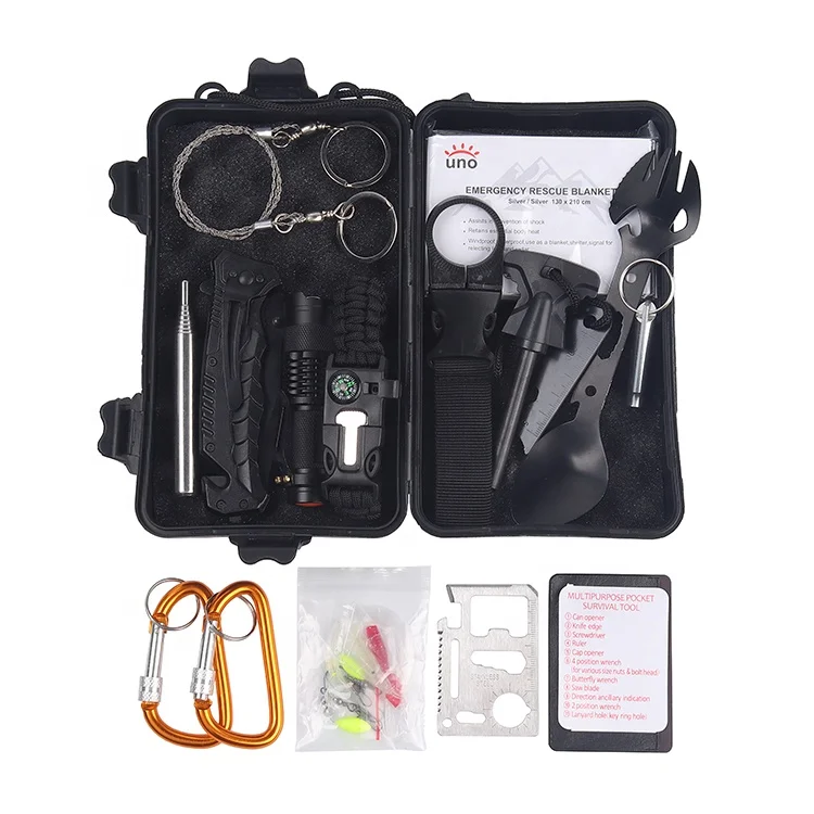 Professional plastic survival kit multi functional SOS equipment tool first aid box for outdoor adventure