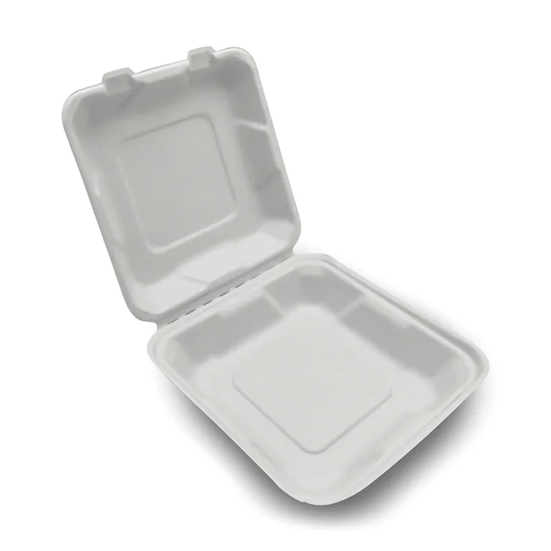 High-quality Green Degradable Sugarcane/Bagasse 1/2/3 Compartment Take Away Clamshell Container Box for Meal Burger Cake Fruit