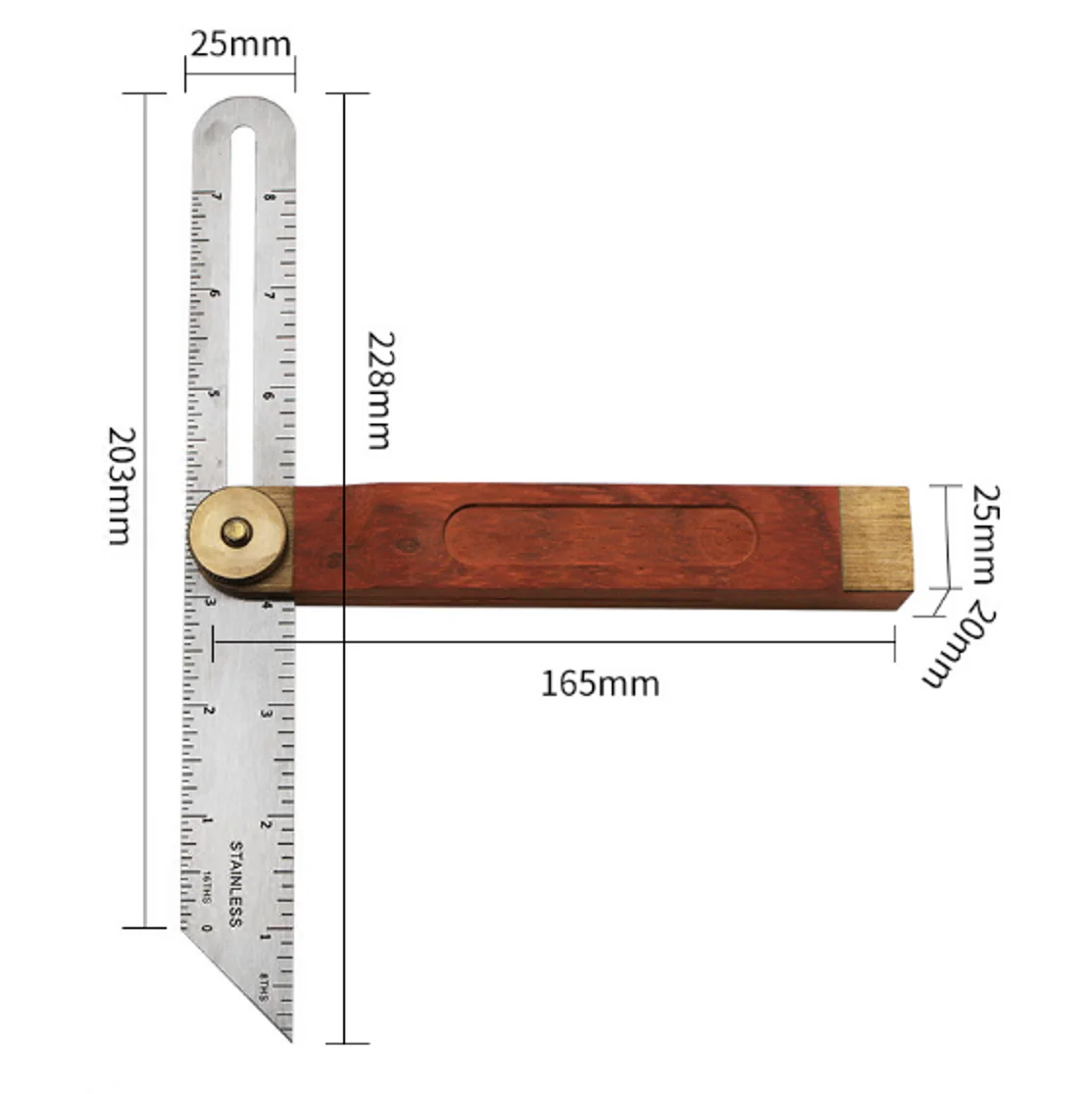 Woodworking Movable Angle Ruler Tri Square Sliding T-Bevel Level Measuring Tool Marking Gauge Protractor Red Wooden Handle