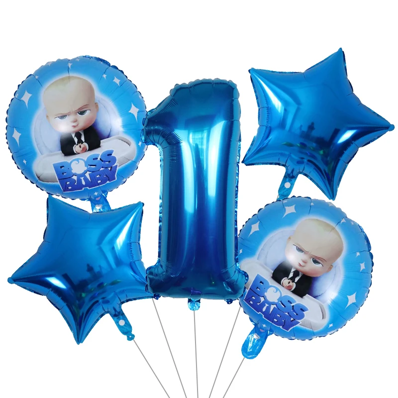 5pcs Boss Blue Number Foil Balloons Baby Shower 1 2 3 4 5 6 7St Birthday Party Decorations Kids Toy Helium Globos