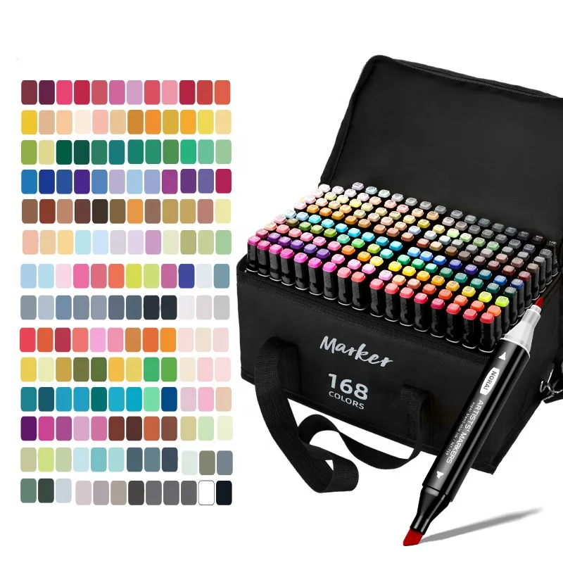 2024 168 Colors Accept Custom Design Dual Tips Alcohol Based Art Marker Pen Hard Tip Rigid Tip