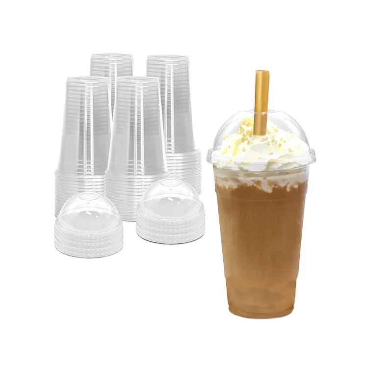 Manufacturer hot sale disposable smoothie clear glass coffee drink cup plastic cup with dome lid