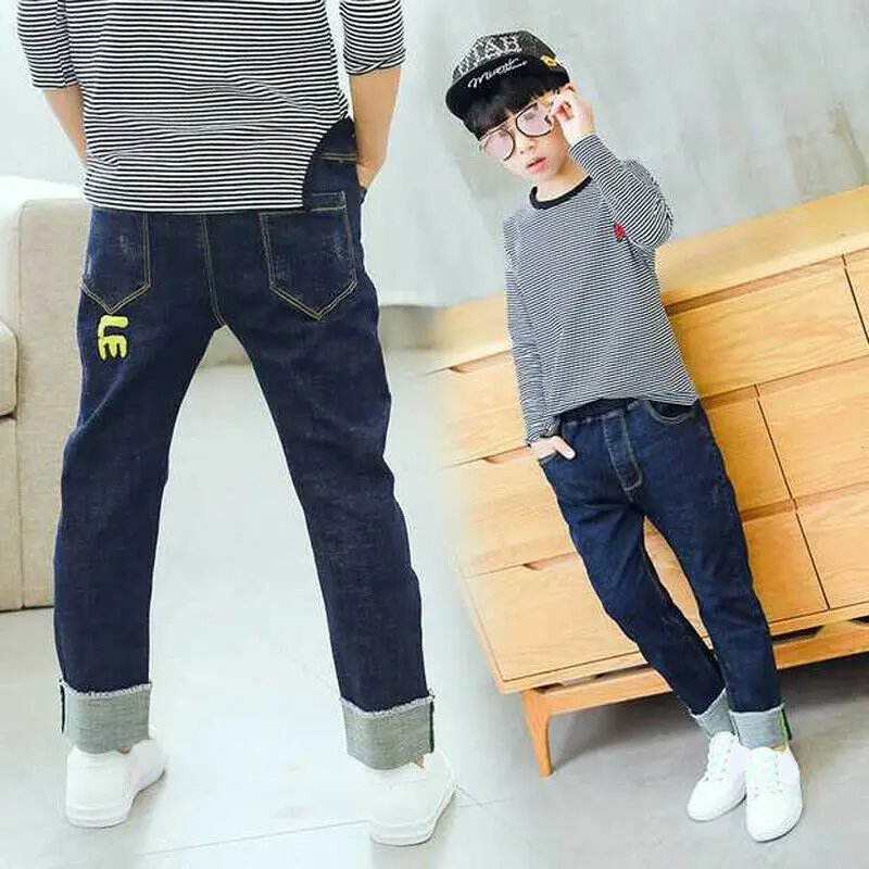 Wholesale Special Custom Funky Track Denim Kids Jeans Embroidery Soft Touch Fit Pants Children Elastic Waist Cool Kids Trousers