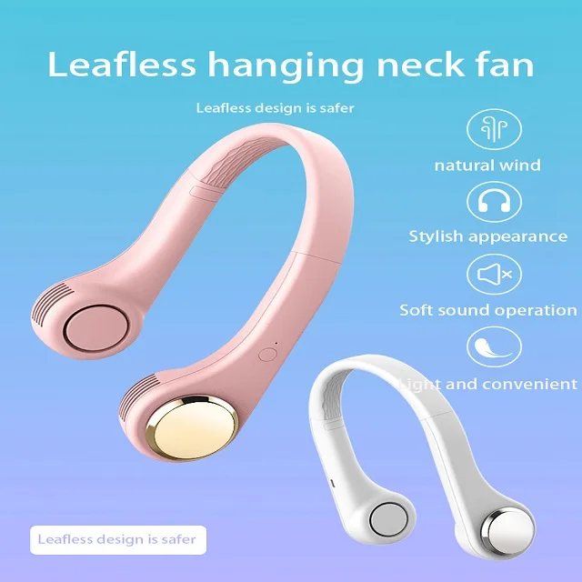 New Portable Outdoor fan Sports Hands Free Mini Fan Safe Leafless 3-Speed Rechargeable Neck Fan