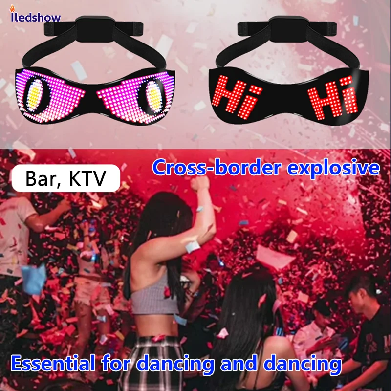 Rechargeable DIY Glowing LED Glasses Smart APP Control Christmas Birthday Party Glasses Night Club Cool Shinning LED Glasses