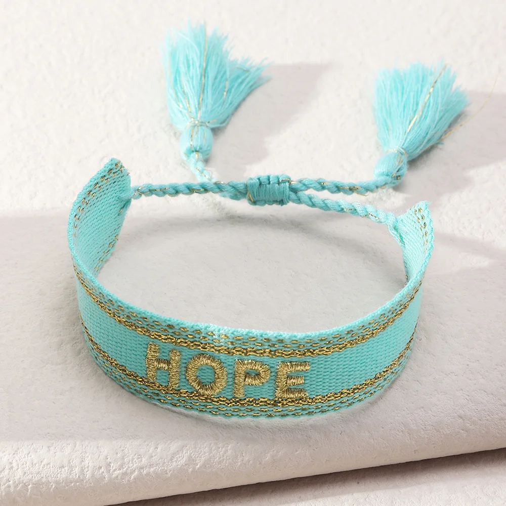 Trendy BOHEMIA Customized Fashion Hand Made vintage embroidery LOVE HOPE alphabet tassel  Bracelet Hand rope