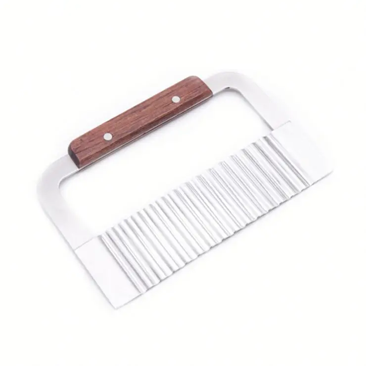 2021 Hot selling Stainless Steel Wave Cutter Wooden Handle Potato Vegetable Fruit Cut Flower Knife French Fries Cut Knife