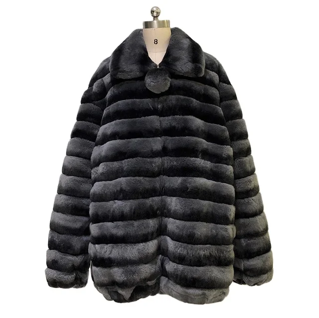 
Hot sale real fur coat top quality dyed chinchilla color Winter women rex rabbit plus size real fur coat 