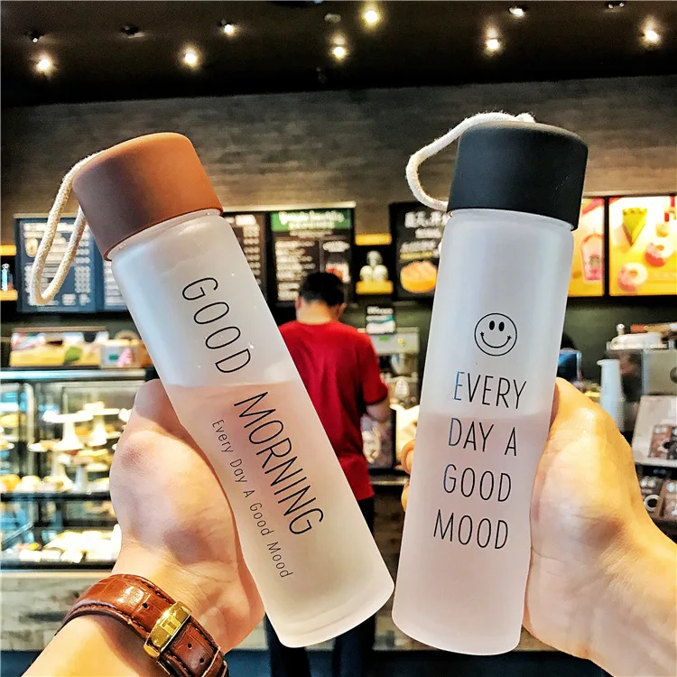 Factory custom wholesale fashionable empty double walled high borosilicate frosted clear glass water bottle nice