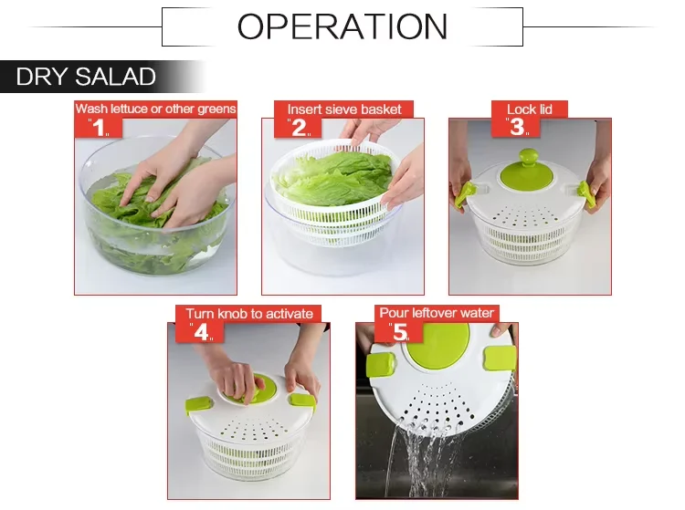 7 in 1 Multi Kitchen 4L Salad Set Kitchen manual control Large Salad Spinner Colander Kitchen  Hand Slicer  Salad  Dryer