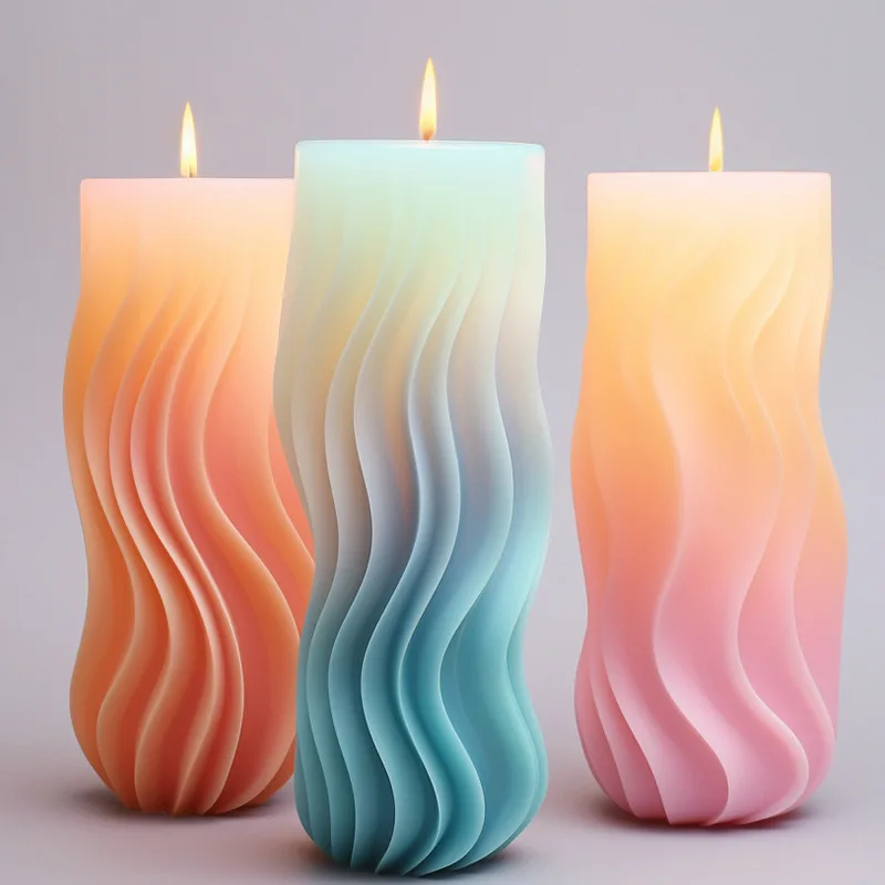 New Spiral Cylindrical Wave Column Mold Design Wave Scented Candles Silicone Mold DIY Cake Tools Home Decor Decoration Mouldings