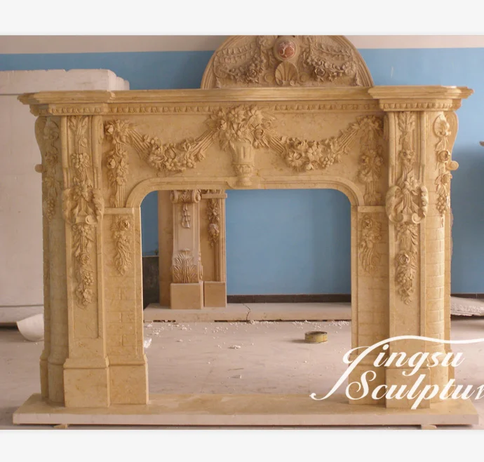 Low price hand carved flower indoor marble granite fireplace