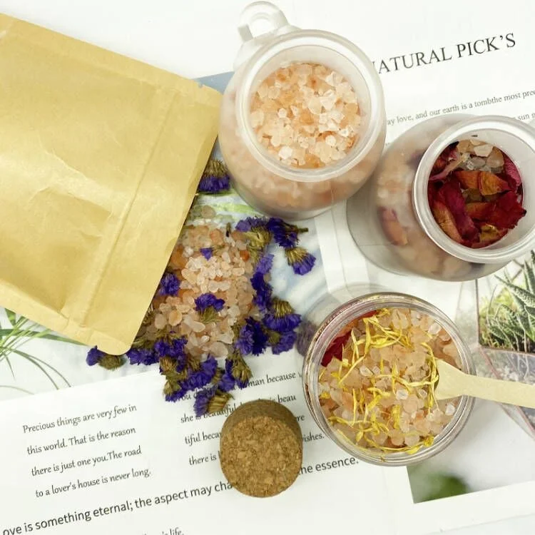 Bath Salts With Flowers Private Label Floral Scented Luxury Bath Salts Relaxation Rose Soak Scrub Pink Himalayan Bath Salt