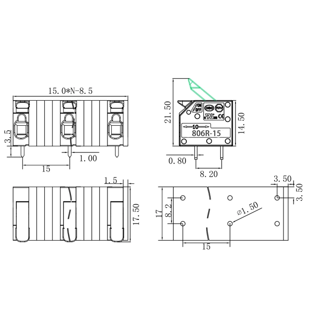 Various Specifications Copper 7.5mm 5 Pin Pcb Terminal Block Connector Right Angle Screw Quick Wire Connectors