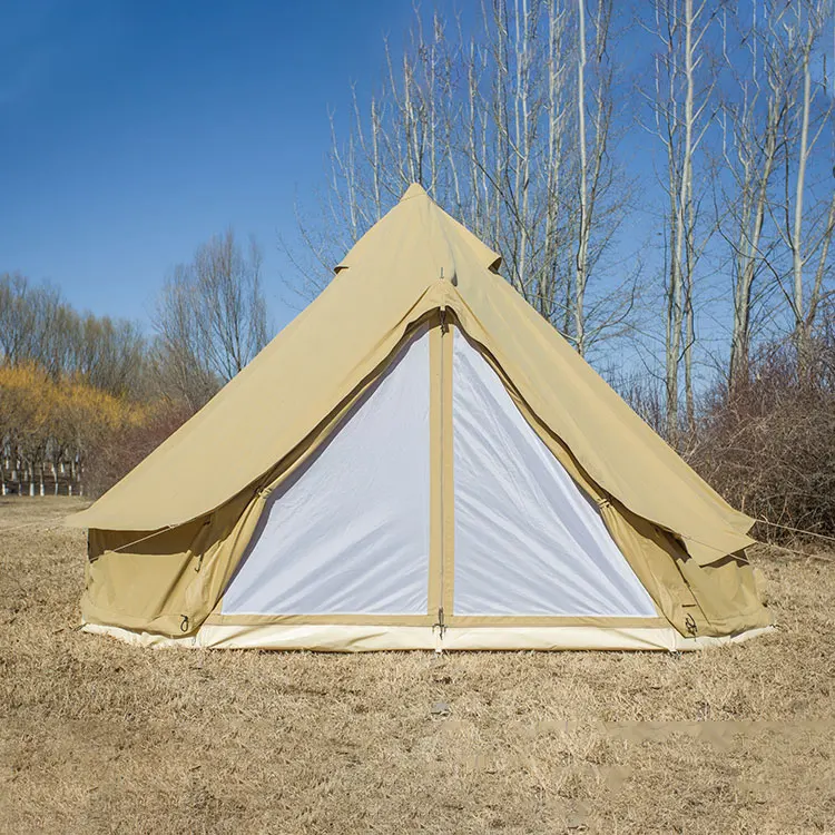 custom fireproof beige color polycotton tripod steel frame teepee yurt safari bell tent for sale