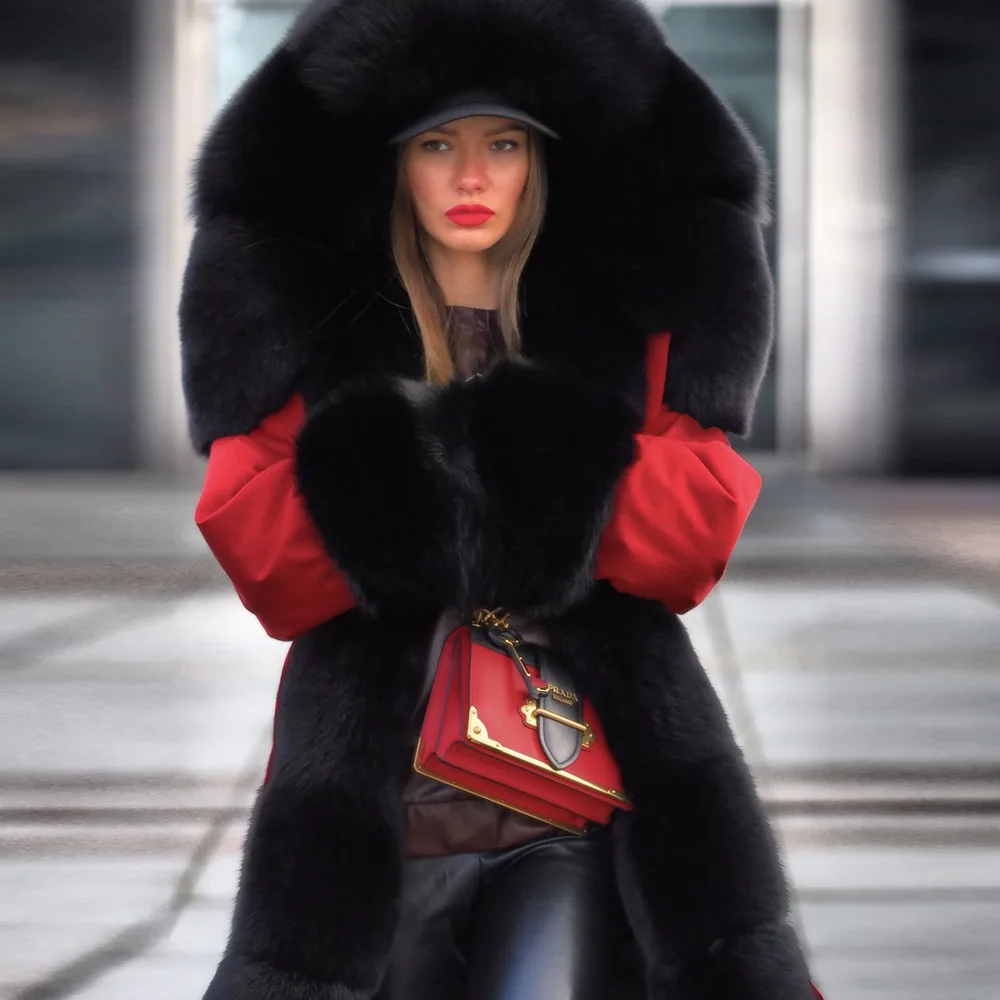 KHY2008 Cotton clothing winter women warm coat hooded faux fur coat fur collar parka jacket