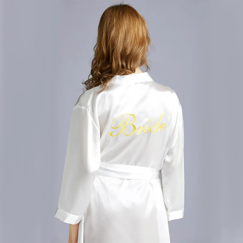Women White Silk Satin Bride Robe Bridesmaid Robes For Bachelorette Party