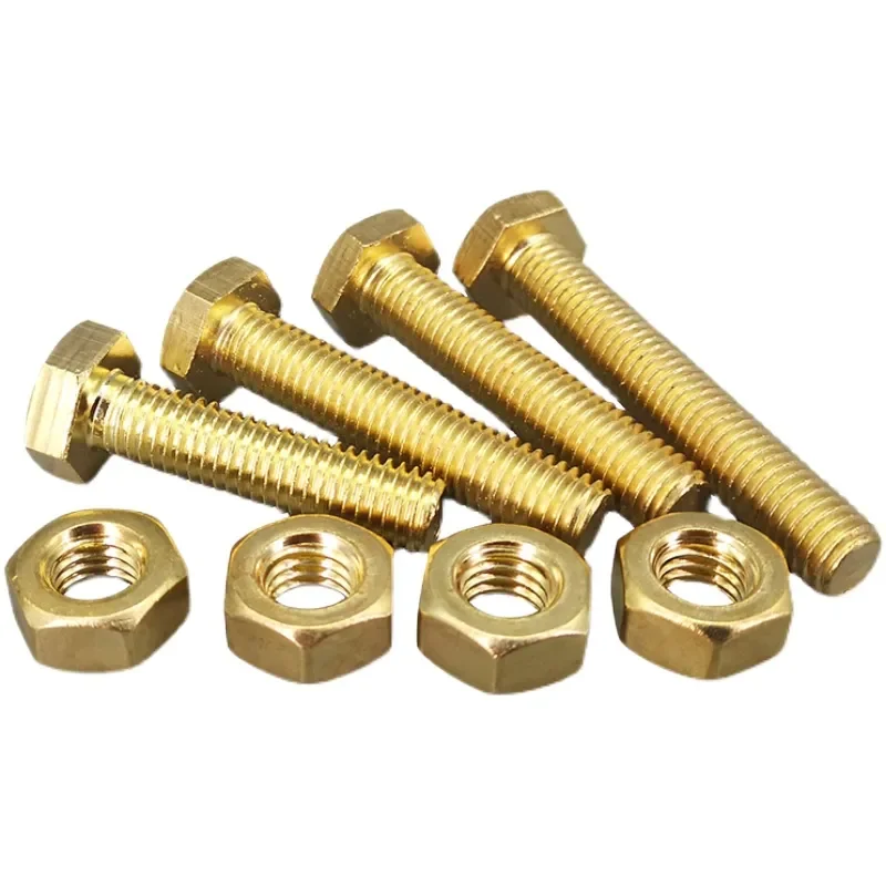 High Quality Brass Fasteners M8 Hex Bolt Assembly with Copper Screws and Nuts Plain Finish DIN933 Standard Hex Head Type