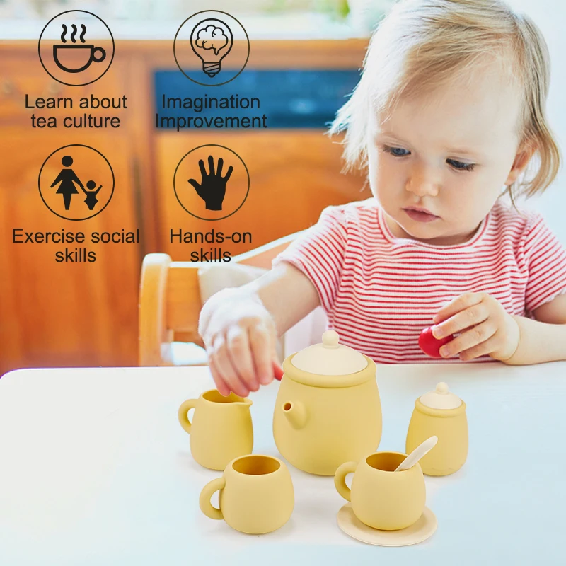 2023 Hot Selling Silicone Tea Set Toy For Kids Montessori Educational Toy Other Pretend Play Preschool Boys Kitchen Toys
